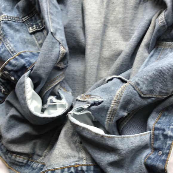 Distressed Plushe Cotton Button Down Jean Jacket - Picture 11 of 12